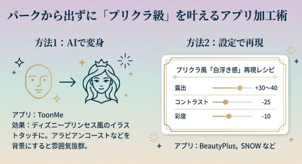 パーク内で盛れる加工アプリとおすすめの編集レシピ