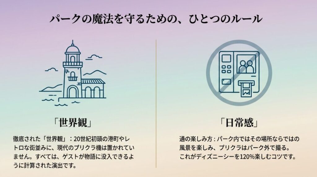 園内に設置がない理由と世界観を守るためのこだわり